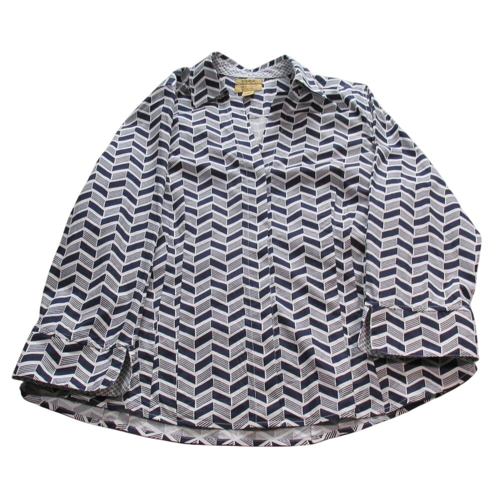 Gold Label Investments Blue/White Chevron Plus Size Shirt